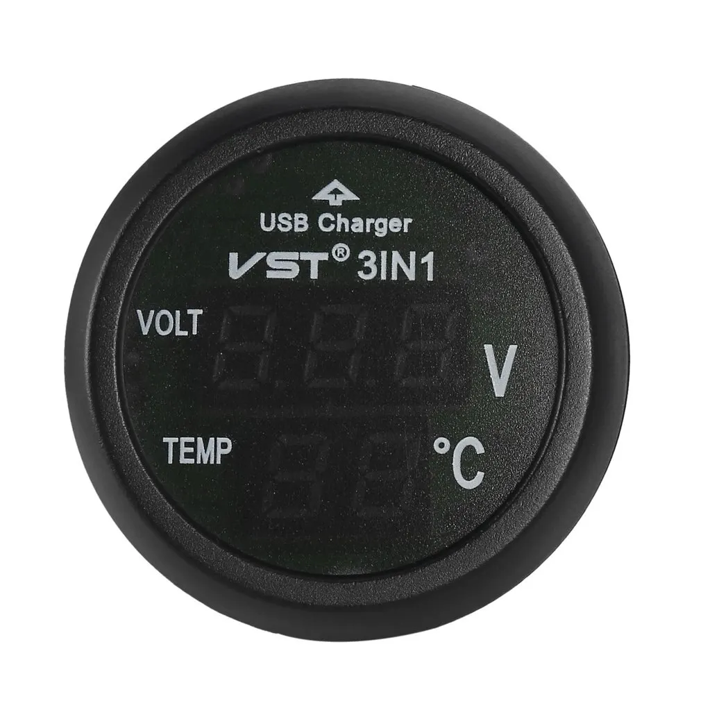 Car Cigarette Lighter Voltmeter Thermometer Digital LED Car Truck USB Charger 12V/24V Temperature Meter Voltmeter 3 in 1/ 2 in 1