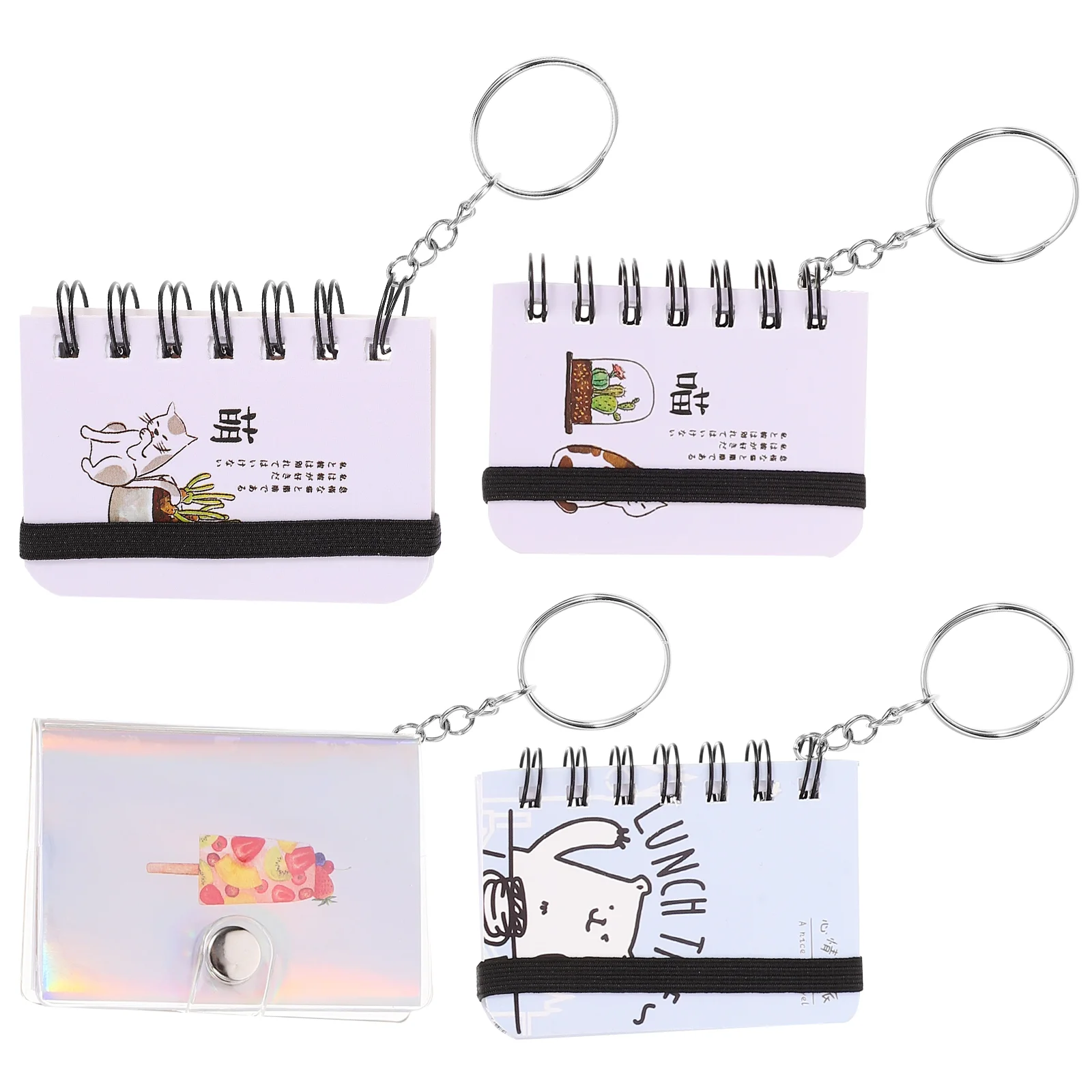 4 Pcs Coil Pendant Cute Cat Keychain Travel Miss Mini Notepads Car Small Notebook Keyring Bag