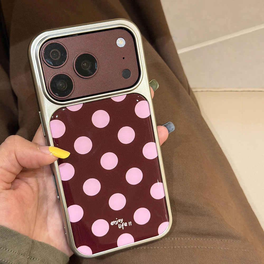 Fashion Pink Polka Dots Burgundy Red Hard Phone Case For iPhone 18 Pro Max 17 16 15 Shockproof Protective Back Cover Capa