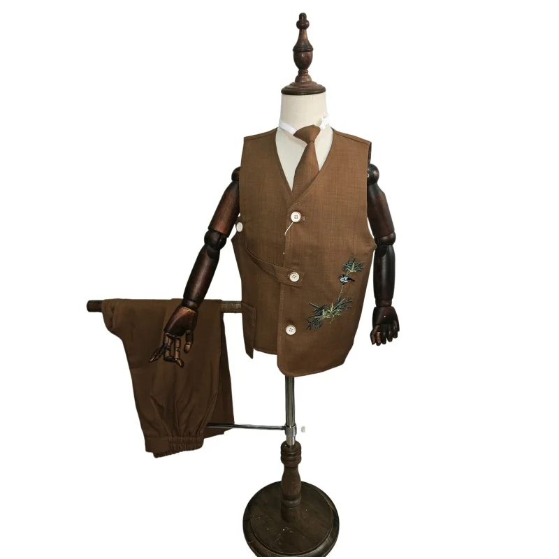 Boys' suits New Chinese Style Embroidered Vest Sets Children's Host Piano Recitation Performance Clothes Flower Girl Dresses