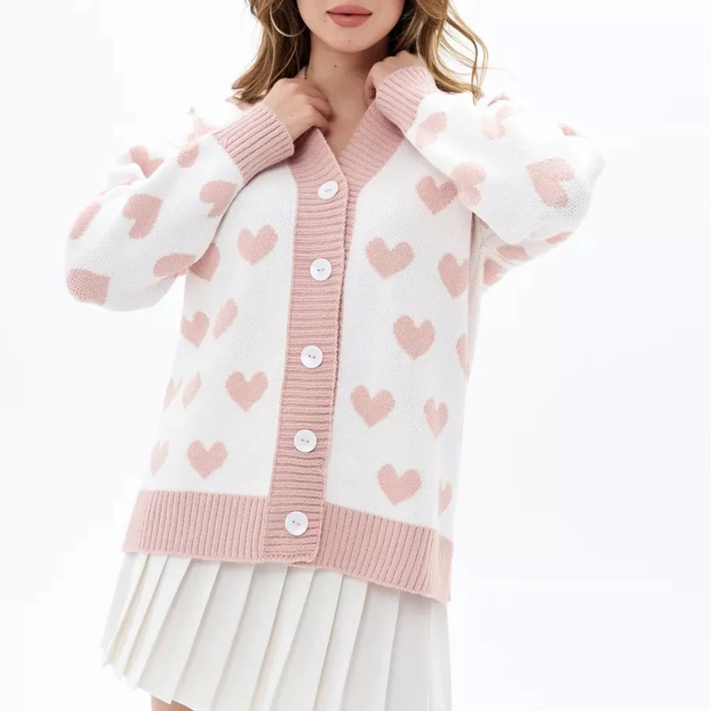 

Женский кардиган с v-образным вырезом и длинными рукавами, жаккардовый вязаный свитер в европейском и американском стиле, милая осень, новинка