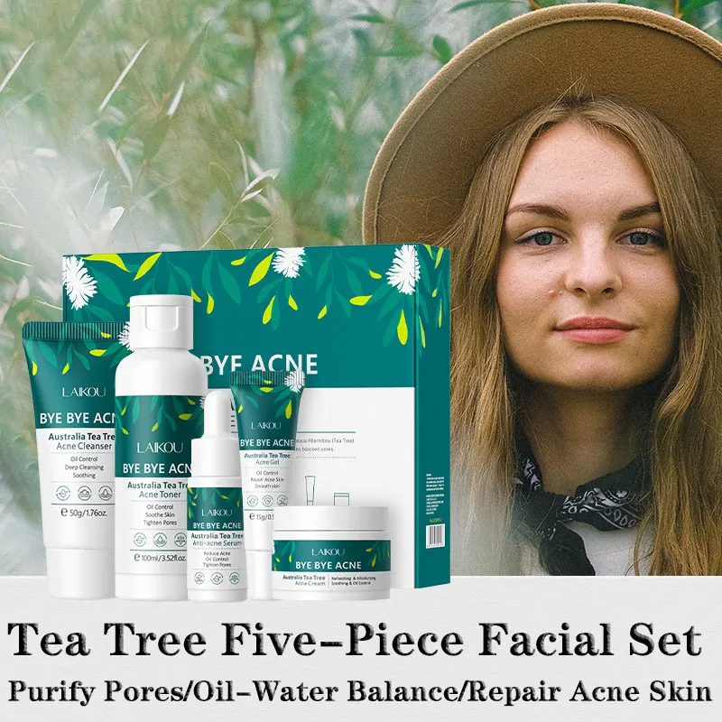 Tea Tree Skin Care Kit Face Cream Cleanser Oil Control Toner Remove Blackhead Smoothing Gel Tea Tree Essences Skincare Set