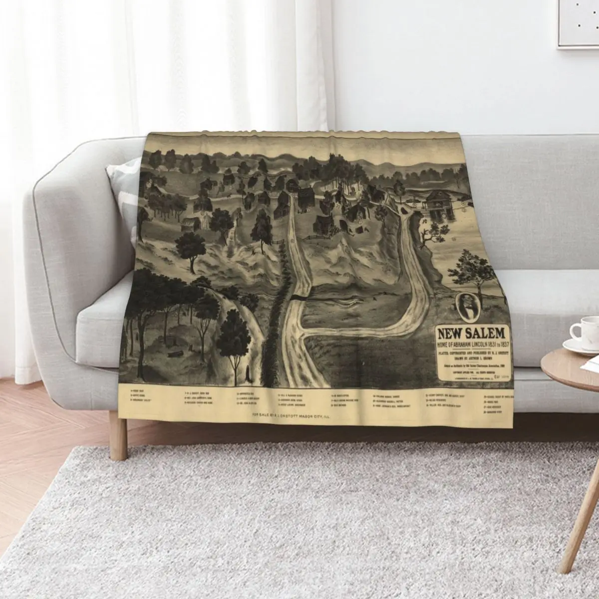 Vintage Abraham Lincoln New Salem Map (1837) Throw Blanket Vintage for babies halloween Plush Blankets
