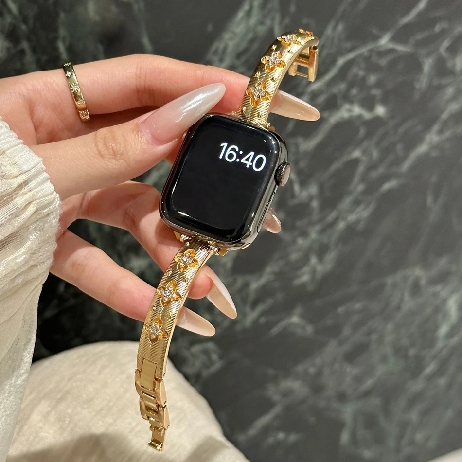 Luxury Hollow Strap For Apple Watch Band 46 38 41 40 44 42 45 49 mm Metal Bracelet iWatch Series 10 9 8 7 6 5 SE Ultra 2 Jewelry