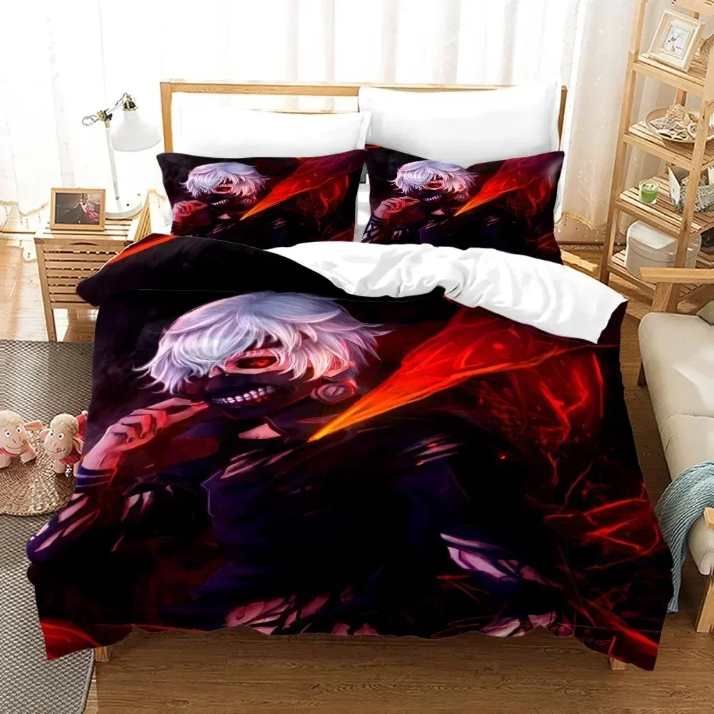 Conjunto de Cama Tokyo Ghoul 2014: Capa de Edredom, Lençol e Fronha Estampados – Tamanhos Casal, Queen e King para Quarto