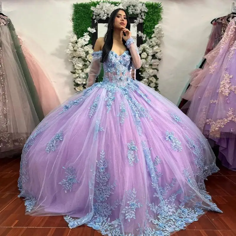 

Фиолетовое платье Quinceanera с пайетками по индивидуальному заказу, бальное платье с кружевной аппликацией, Vestidos De Formatura, выпускное вечернее платье