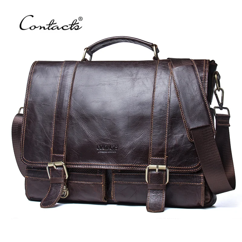 Men's Briefcase Genuine Leather Business Handbag Laptop Casual Large Shoulder Bag Vintage Messenger Bags Luxury Bolsas