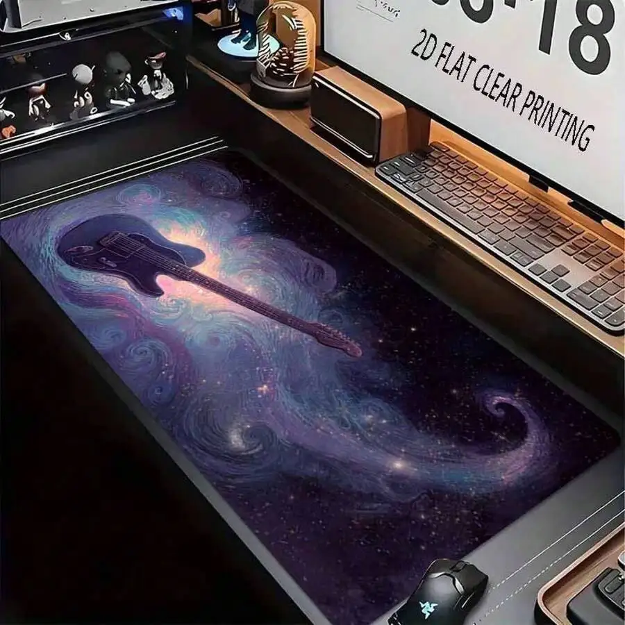 Large Gaming Mouse Pad With Anti-Slip Rubber Base, Space Guitar Design, Washable, For PC Laptop Keyboard Desk