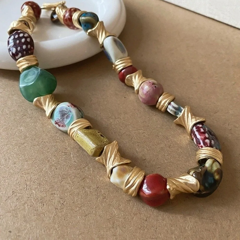 

Geometric Irregular Ceramic Enamel Floral Necklace Exaggerated Jewelry Accessories Flower Pendant Choker Light Luxury Versatile