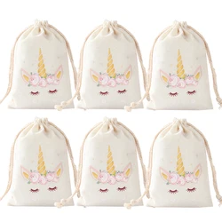 6pcs Unicorn Cotton Linen Gift Bags Unicorn Birthday Party Decoration Kids Wedding Party Favor Bag Baby Shower Gift Bag