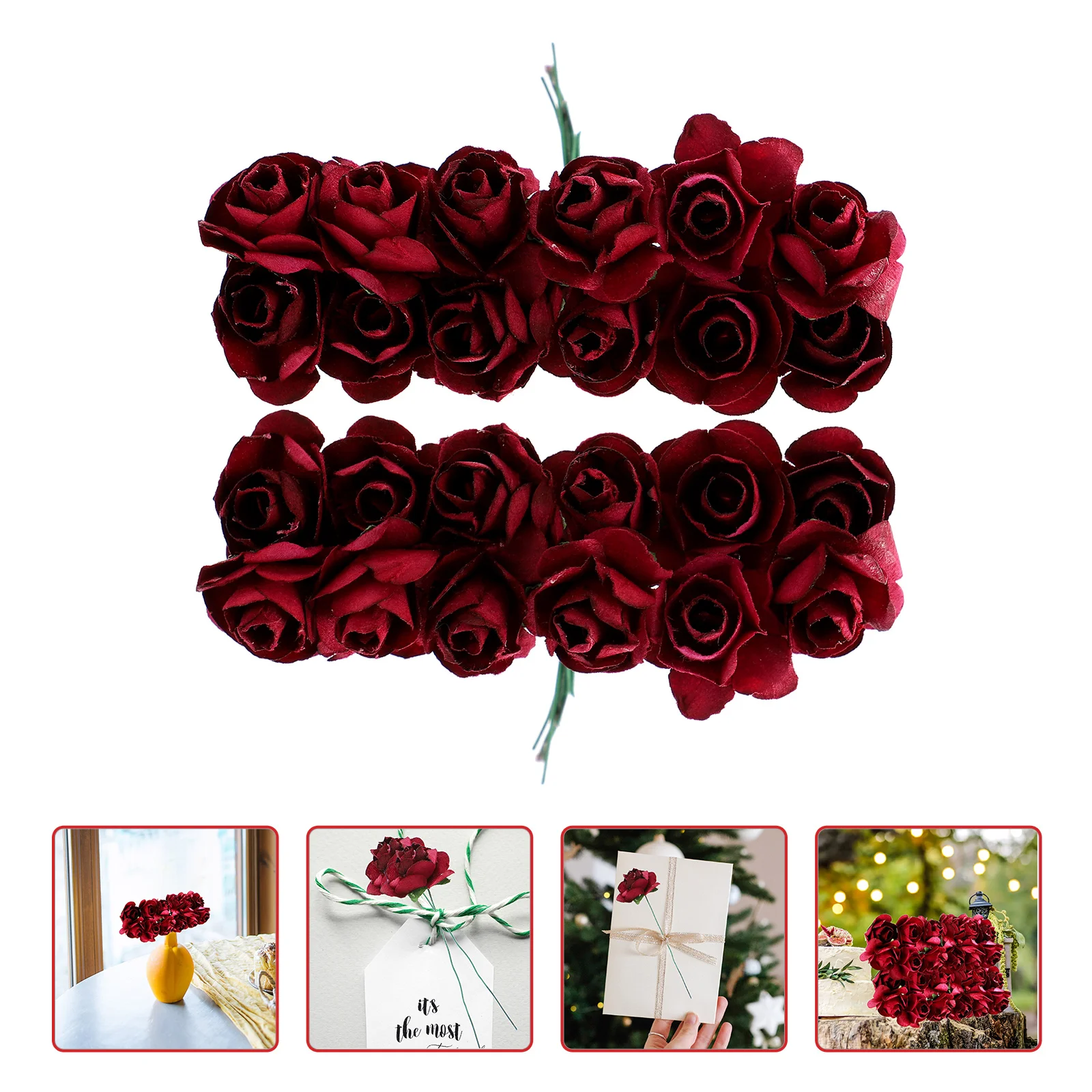

144 Pcs Artificial Roses Paper Flowers Tiny Faux White Handmade Decorations for Wedding Party Small Rose