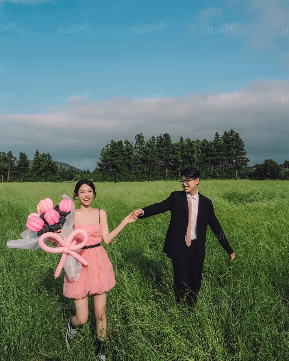 Bafftafe Rosa Tüll Blumen Mini Ballkleider Maßgeschneidert über dem Knie Korea Frauen formelle Party Cocktailkleider Fotografie Kleid