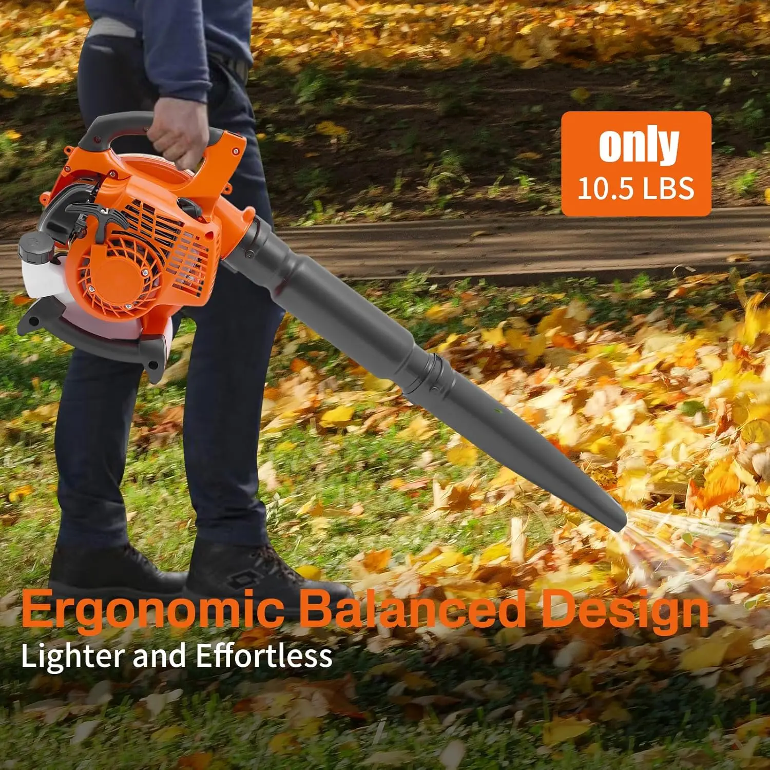 25.4cc 2-Cycle Gas Handheld Leaf Blower Light Gas Blower w/0.4L Fuel Tank,Low Vibration&Cruise Control Powerful Blowers for Lawn