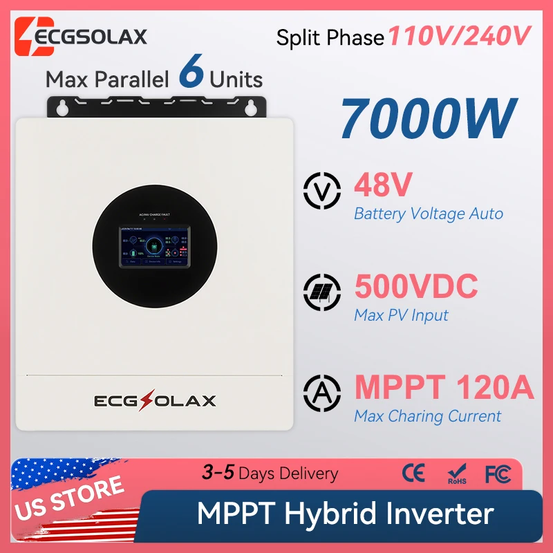 

ECGSOLAX 7KW Hybrid Solar Inverter 48V 110V/240V Split Phase Pure Sine Wave Inverter With MPPT 120A Solar Charger