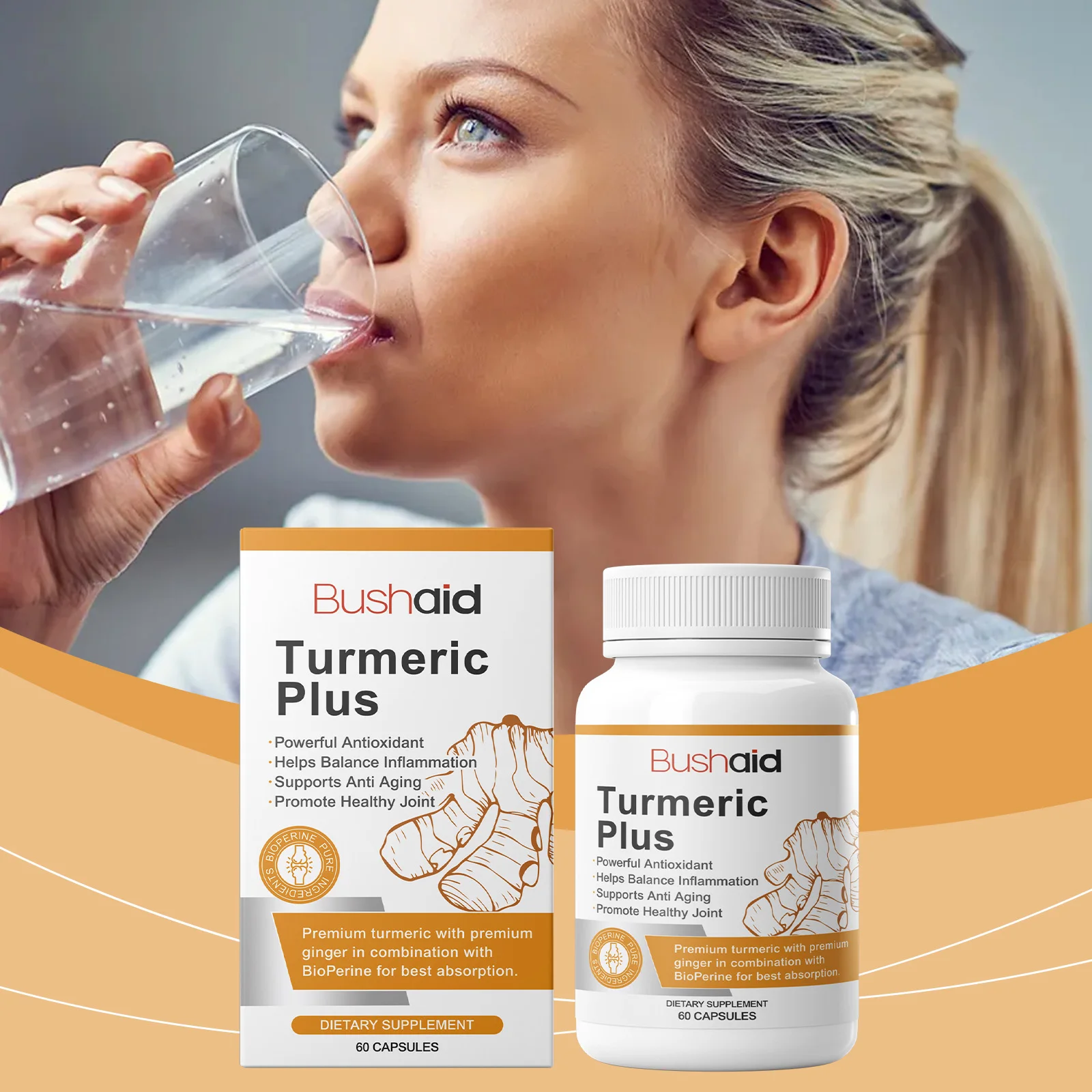Turmeric Vitamin Capsules, Body Wellness Supplement Capsules, Boost Energy & Vitality, Support Whole Body Comfort, Dietary Capsules for Mind & Body Care