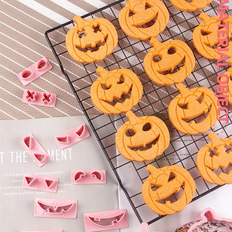 Halloween Fun Expression Pumpkin Biscuit Cutting Set Plastic Mold Suitable for Holiday Party Biscuit Baking Party Decoration