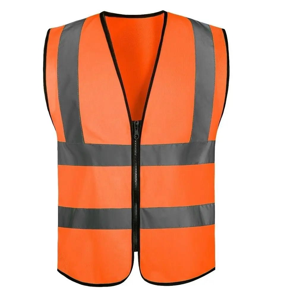 Durable High Visibility Safety Vest Front Reflective Strips Zipper Work Vest Workwear Uniforms Night Work
