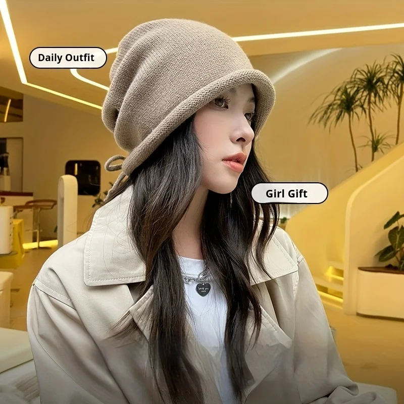 

Зимняя теплая шапка, ветрозащитная защита ушей, регулируемая вязаная шапка унисекс, термомодная ретро-шапка с напуском и закрученной посадкой для бега