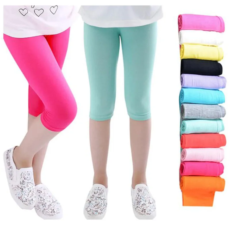 Summer Skinny Girls Leggings Children Cropped Pants Candy Color Calf-Length Girl Pants Kids Trousers Clothes for 2-12 Yrs