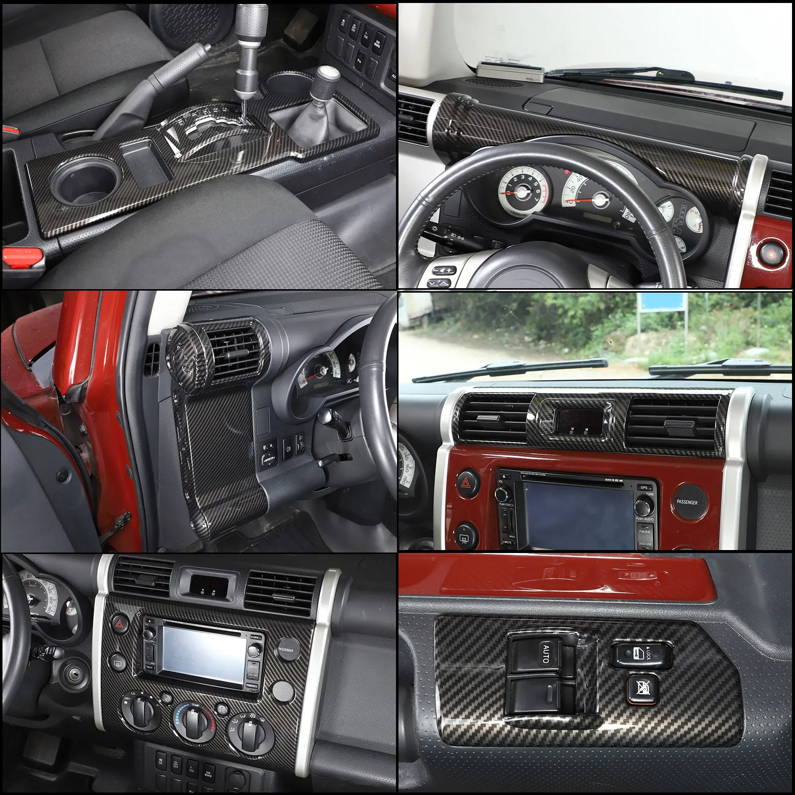 

For Toyota FJ Cruiser 2007-2021 car central control gearbox,steering wheel,Central air outlet,carbon fiber pattern panel sticker