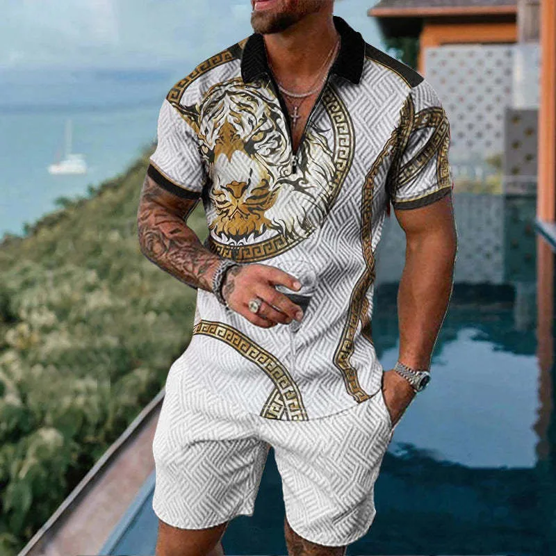 Polo T Shirt for Men Summer Shorts Casual 2 Piece tracksuit Sets 3D Print Men\'s Social Shirt Luxury Fashion Man Clothing