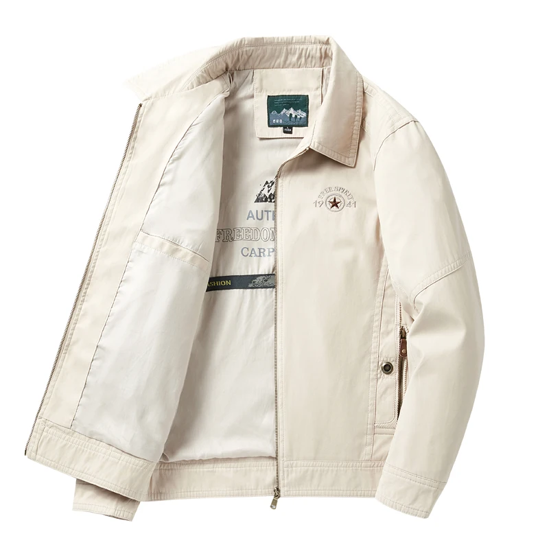 

Middle-aged Men's Casual Cotton Jaet Spring Autumn Loose Fit Thin Outerwear Busin Gentleman Sle Long Sve Zipper