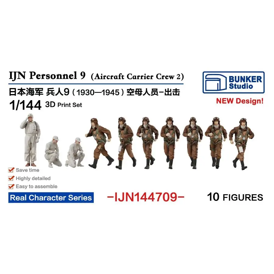 BUNKER IJN144709 1/144 IJN Personnel 9 (Aircraft Carrier Crew 2) 3D-print 10PCS
