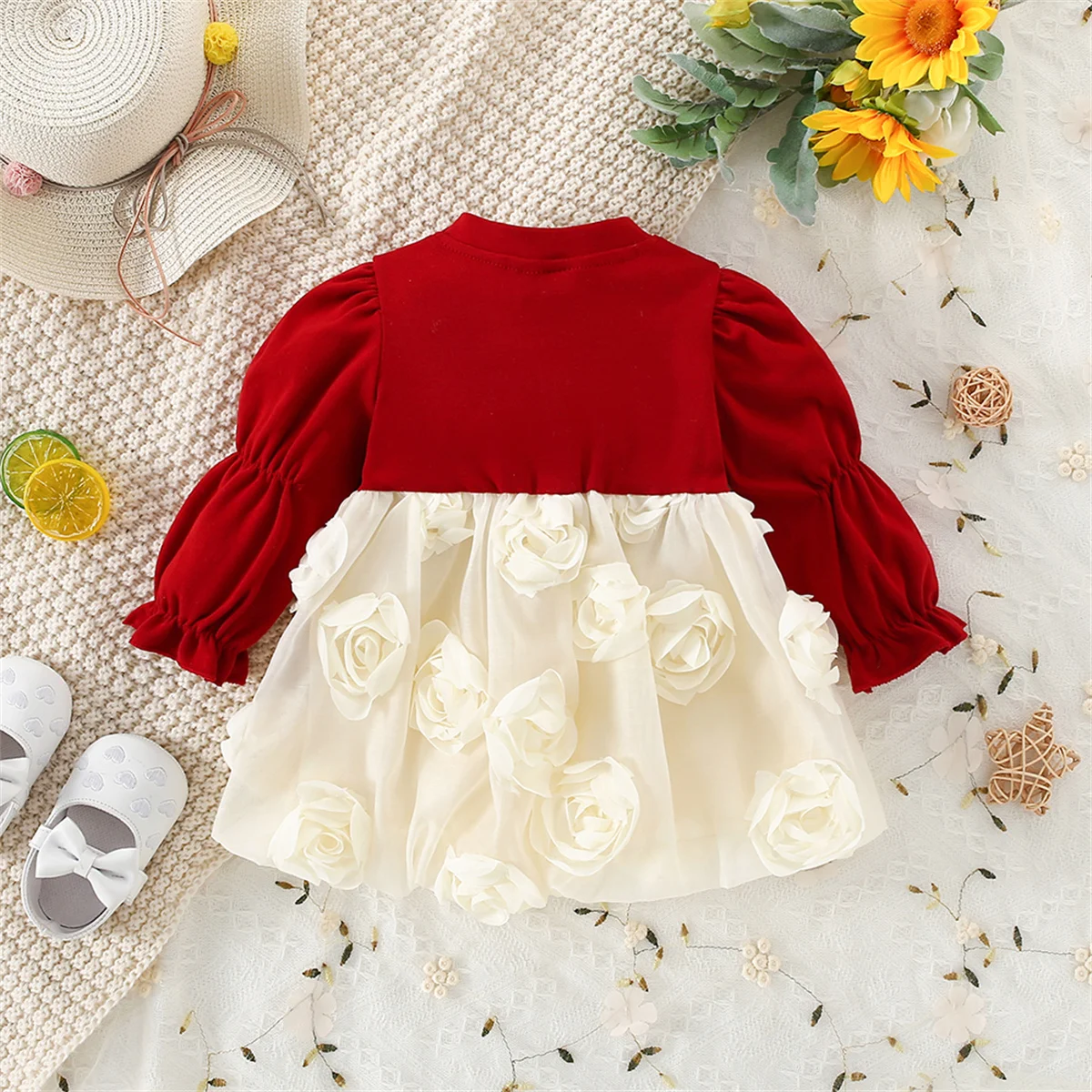 Spring And Autumn Baby Dress Girl Baby Princess Dress Fairy Petal Bow Long Sleeved Children\'S Clothing