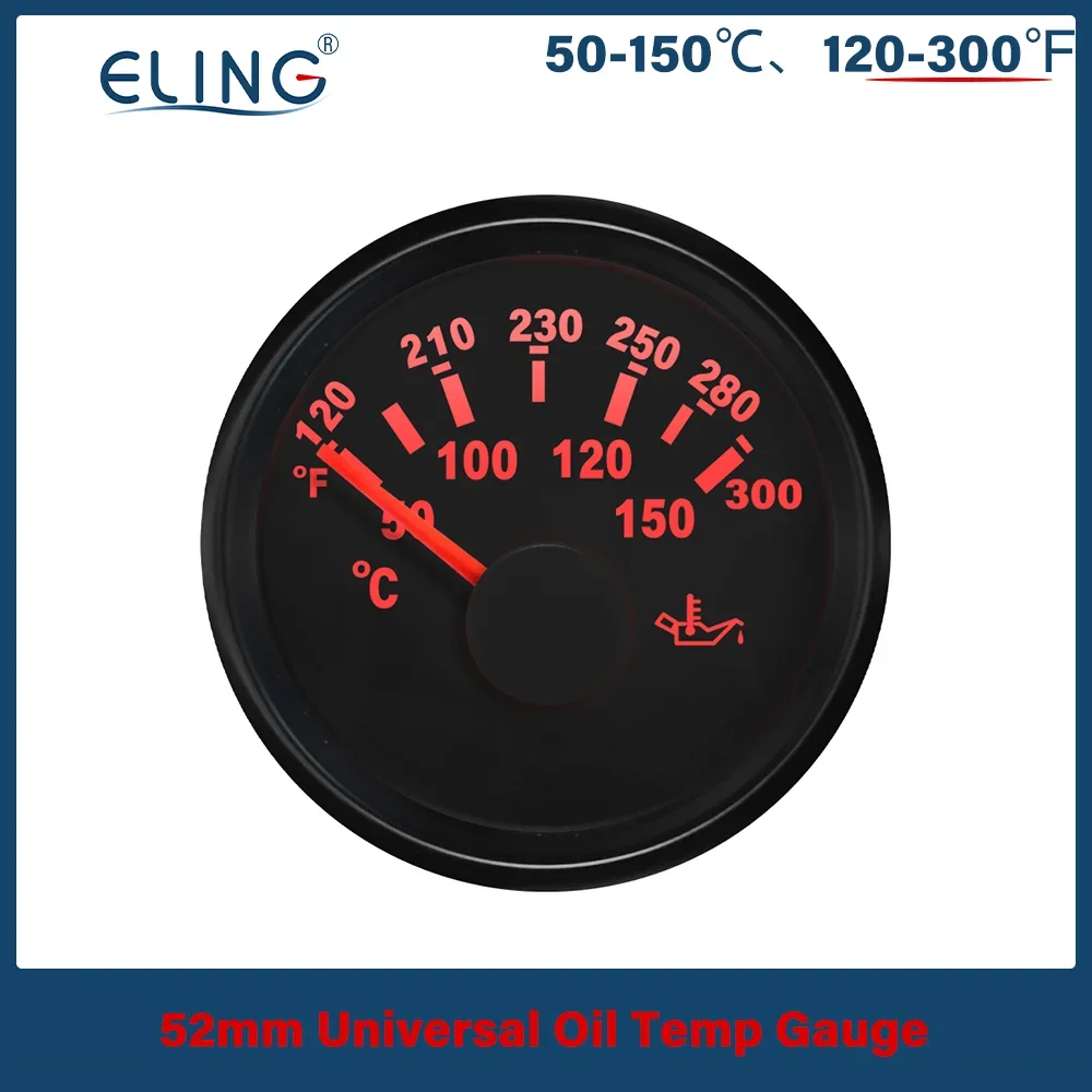 

ELING 52mm Oil Temp Gauge Temperature Meter 50-150℃ Signal with Red Backlight for Car Boat 12V 24V