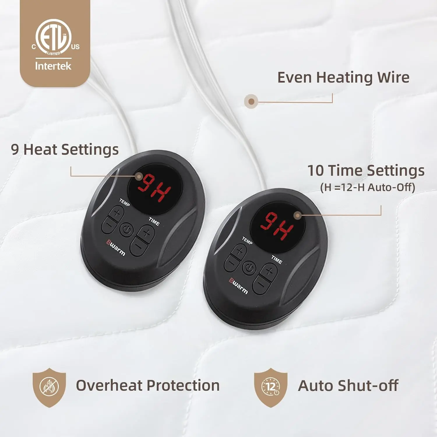 

Стеганый наматрасник Bwarm Premium с подогревом Cal King Size, подогреватель кровати размером 72 x 84 дюйма, 9 настроек нагрева, автоматическое выключение 1–12 часов, мягкий и
