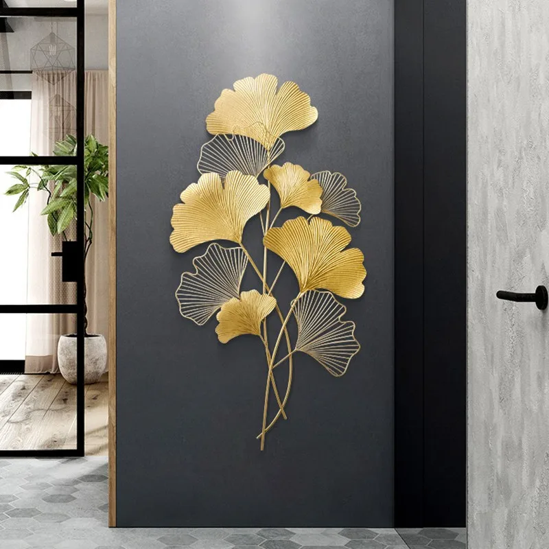 

New Chinese style iron art gingko leaf 3D wall hanging Creative living room porch background room decor aesthetic