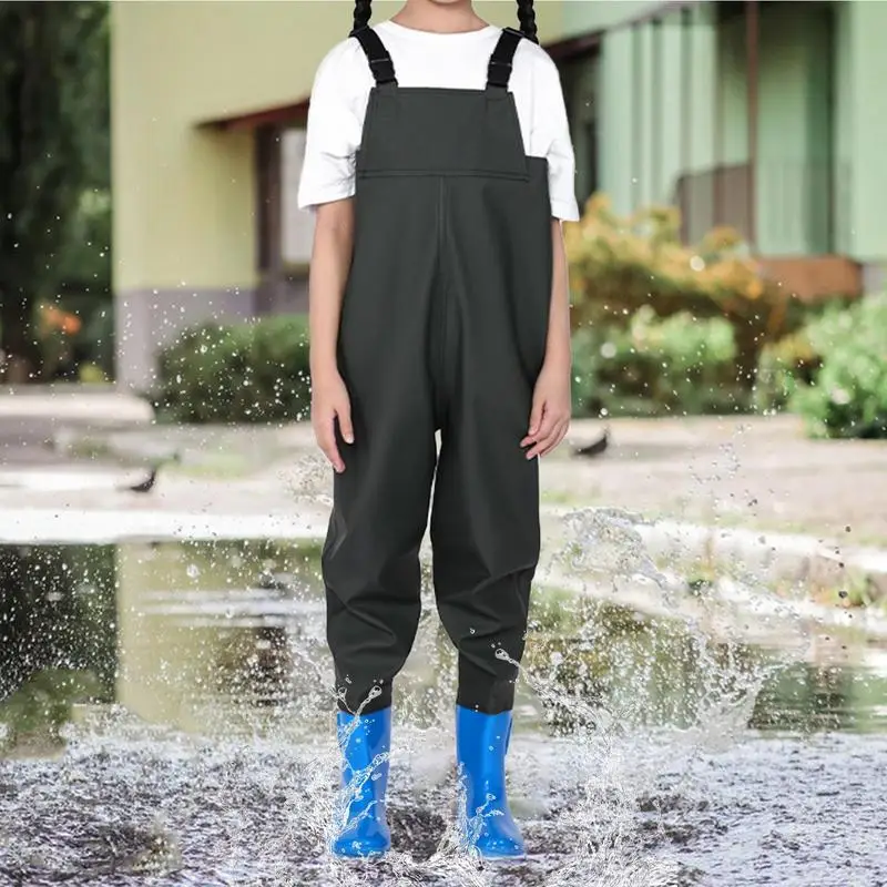 2024 bambini pesca petto trampolieri attività all\'aperto ragazza ragazzo PVC pantaloni antipioggia impermeabile Bootfoot tuta da pesca da caccia ad