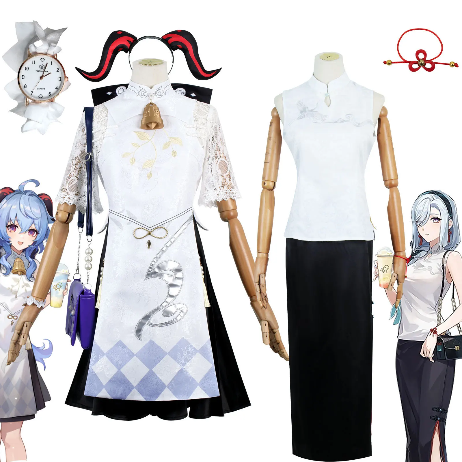 

Genshin Impact Xicha Joint Linkage Gan Yu Shenhe Cosplay Women's Clothing Two-dimensional Animation Game COS Uniform Women