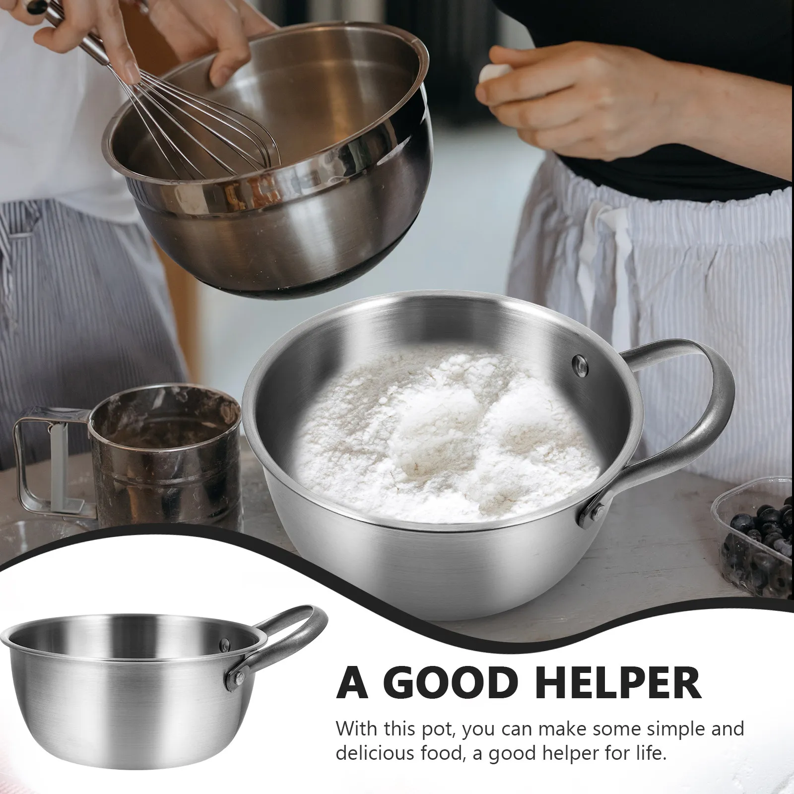 Olla para Ramen de Acero Inoxidable con Asa Ergonómica, Ideal para Sopas Coreanas, Guisos, Calentar Leche, Compatible con Todas las Estufas