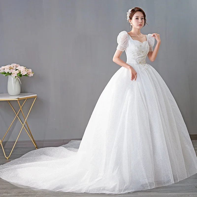 Customized Wedding Dress for Women Bride Ball Gowns Plus Size Wedding Dresses Lace Up Puff Sleeve Dresses  Vrstidos De Novia