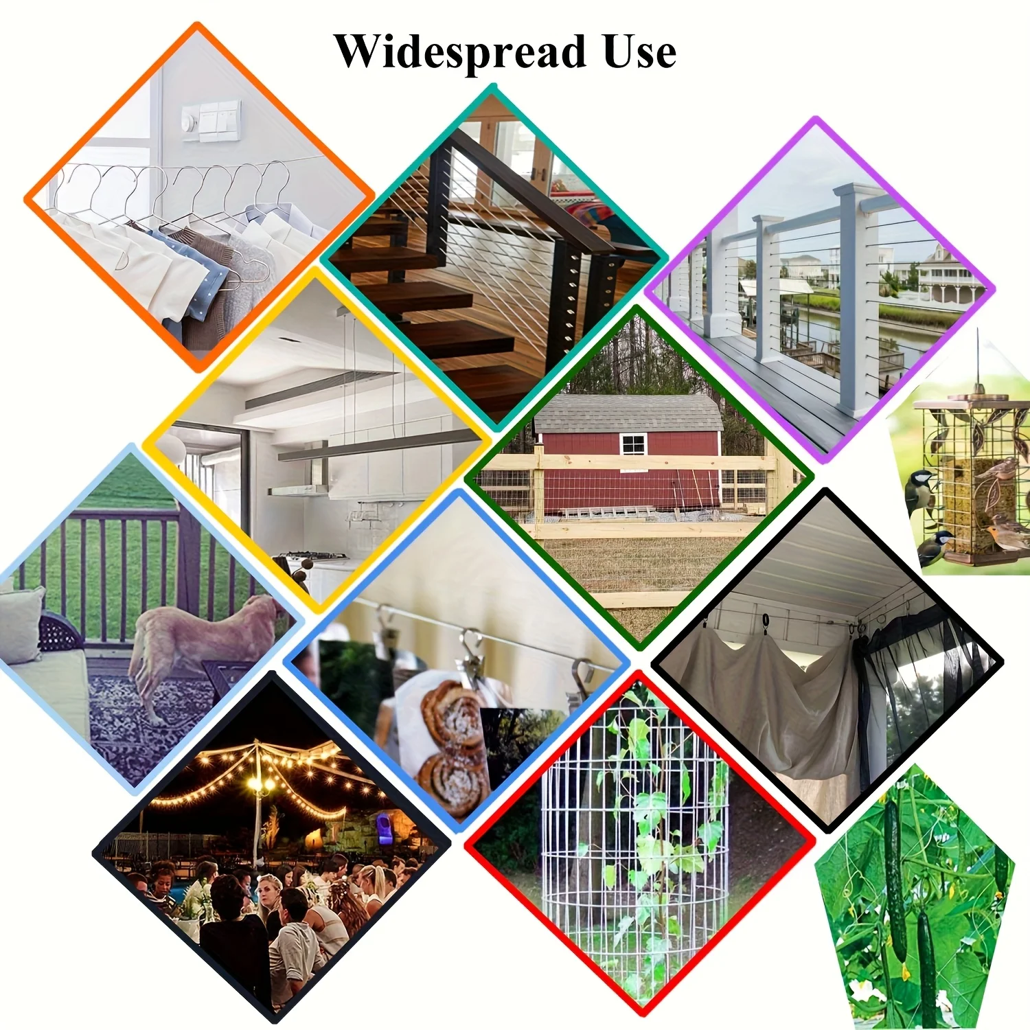 حبل سلكي من الفولاذ المقاوم للصدأ 304، مجهز بـ 50 مشبكًا من الألومنيوم، كابل مطلي بالبولي فينيل كلوريد، 2.0 مم، الطول 30/ 60 مترًا، مناسب لتعليق إطارات الصور والستائر وقضبان سطح السفينة