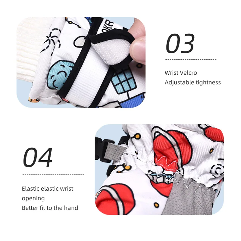 Guanti da sci per bambini con fodera in pile per il calore, guanti invernali con dita divise con design touchscreen, design con palmo antiscivolo