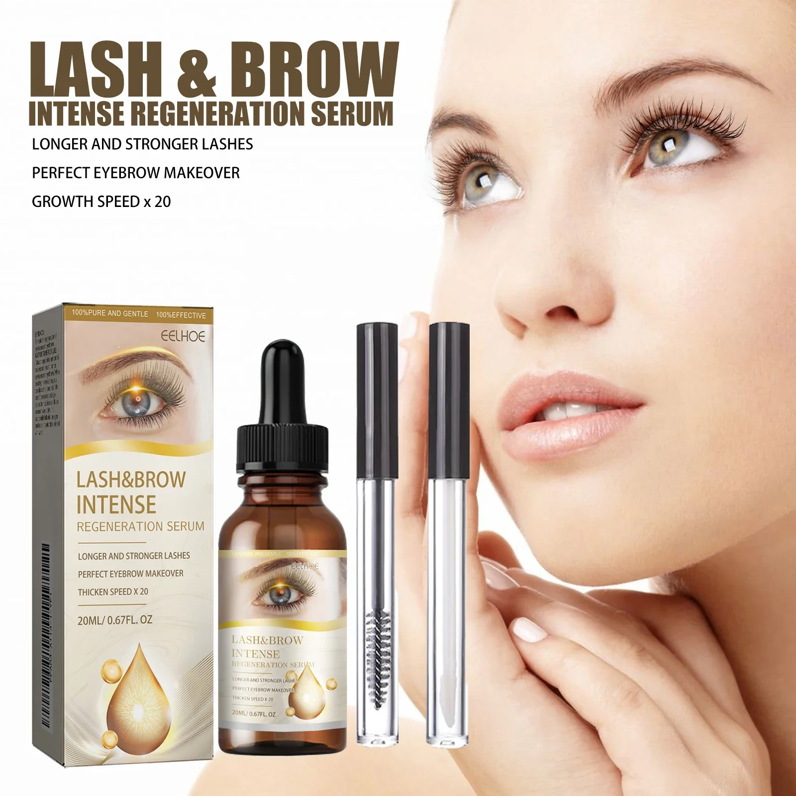 Eelhoe Eyelash Growth Serum Lengthening Mild Curling Eyelash Beautiful Rich Slender Long Moisturizing Eyebrows Portable Mascara