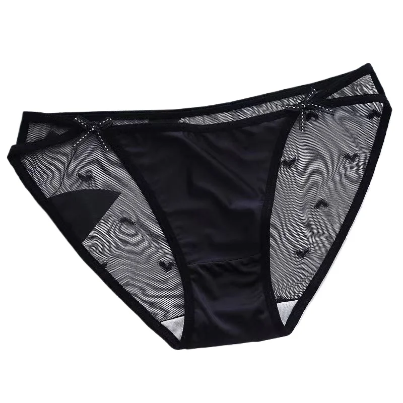

High-end Lace Underwear Women's Sexy Luxury Satin Charming Hollow Transparent Hot Pure Cotton Mid-low Waist Briefs Smooth Soft