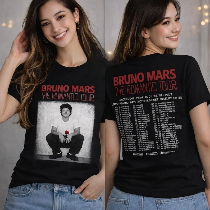 2026 The Romantic Tour TEE American Singer-songwriter Bruno Mars High Quality Fashion Tee-shirt Fashion Camisetas Tops Clothing