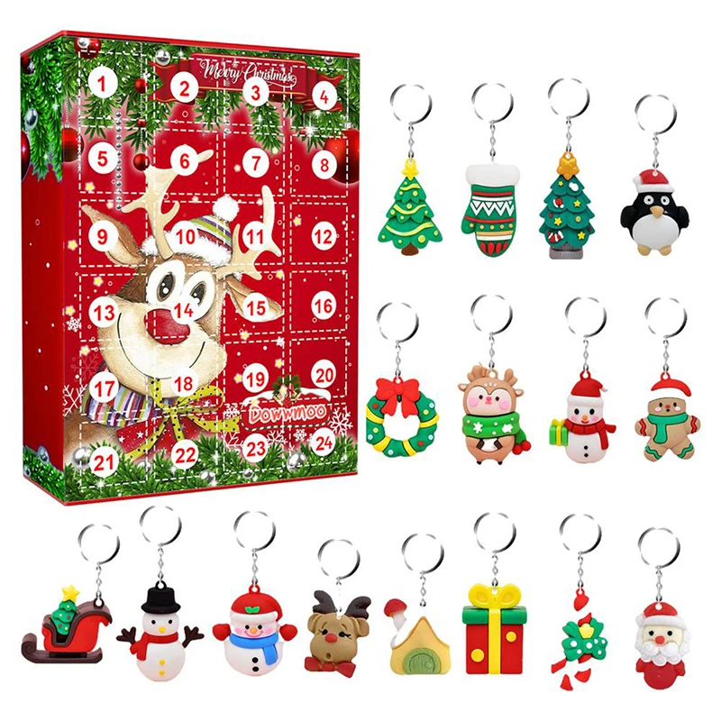 

Christmas Advent Calendar Gift Box 24 Pcs Christmas Pendant Keychain 24 Days Countdown Calendars DIY Keychain For Kids Girls