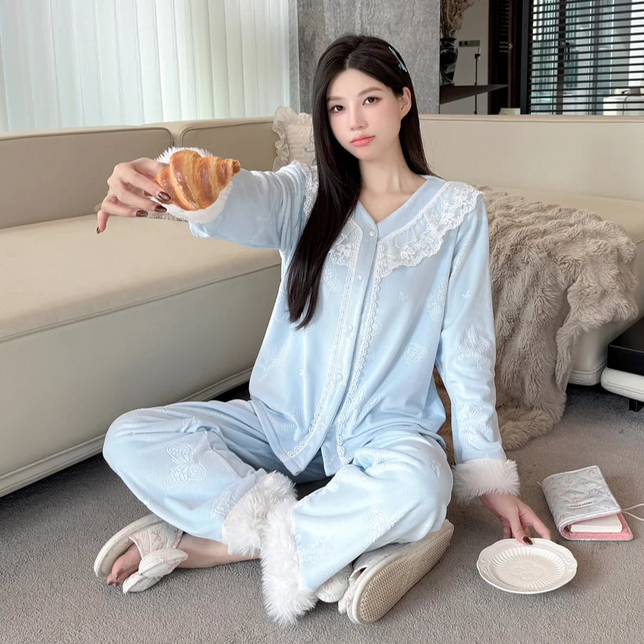 

Pajama Sets Modest Women Rayon Slim Sleeping Pure Sister Beaded Cool Zip Front Long Sleeve Capris Winter Green Abstract Design