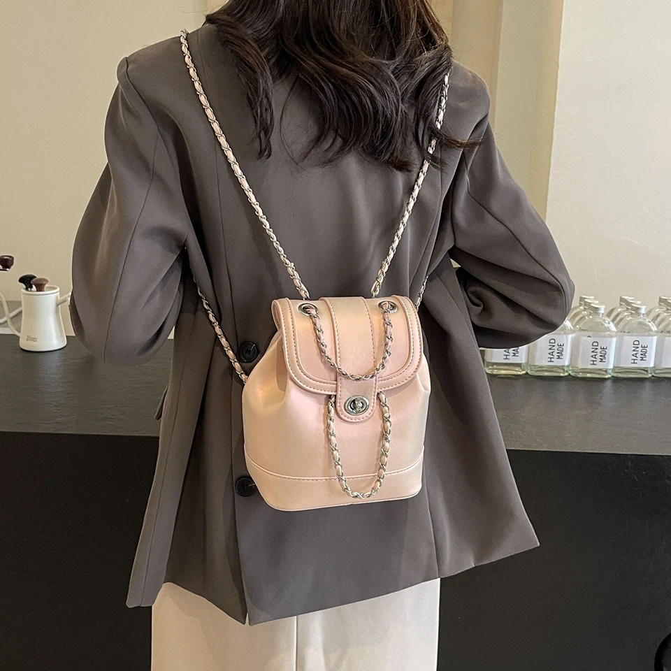 2024 new popular all-in-one pure color PU female backpack, shoulder bag. Fashion design, business shopping trips