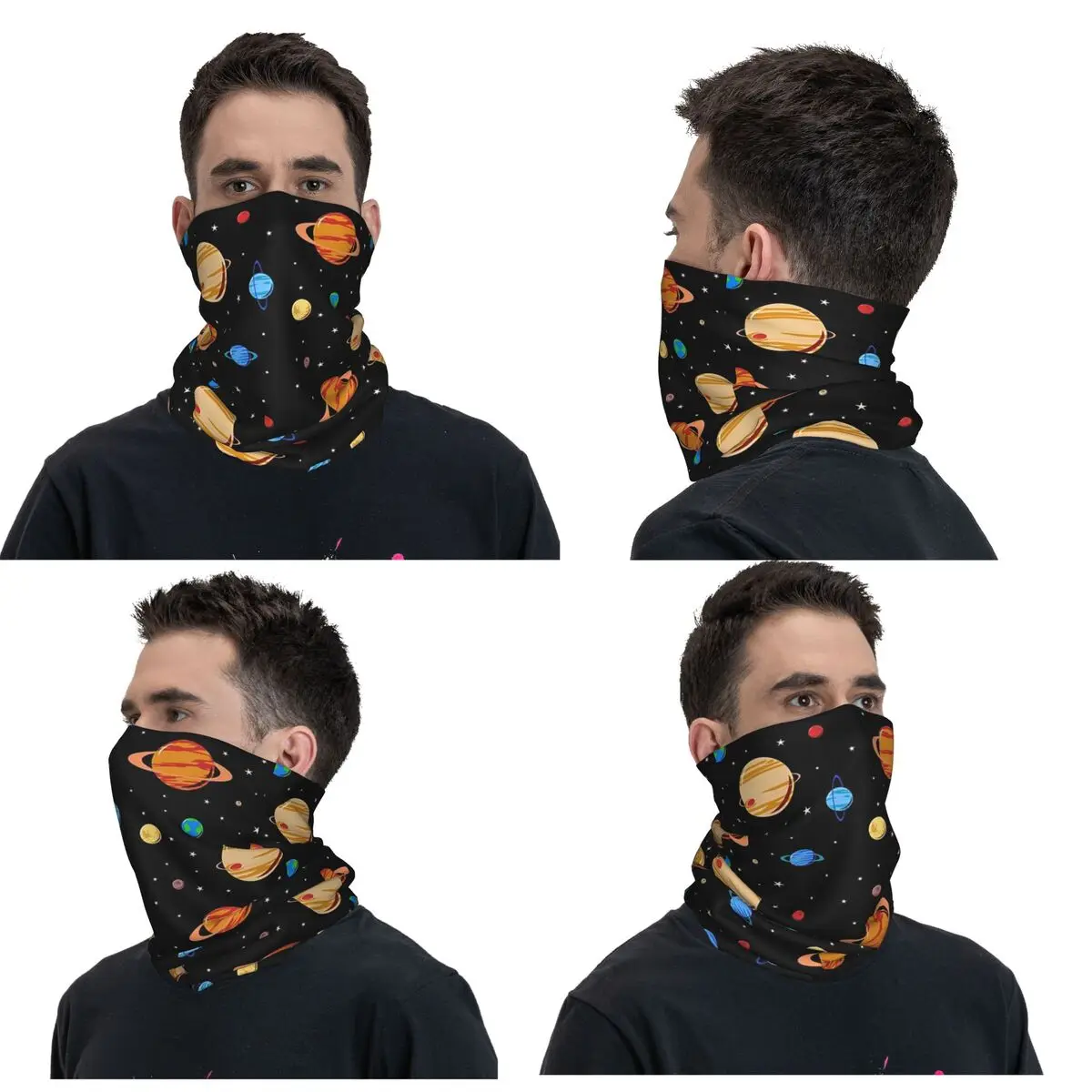 Cute Planets Pattern Bandana Neck Gaiter Printed Wrap Mask Scarf Multifunction Headband Hiking Fishing Unisex Adult Windproof