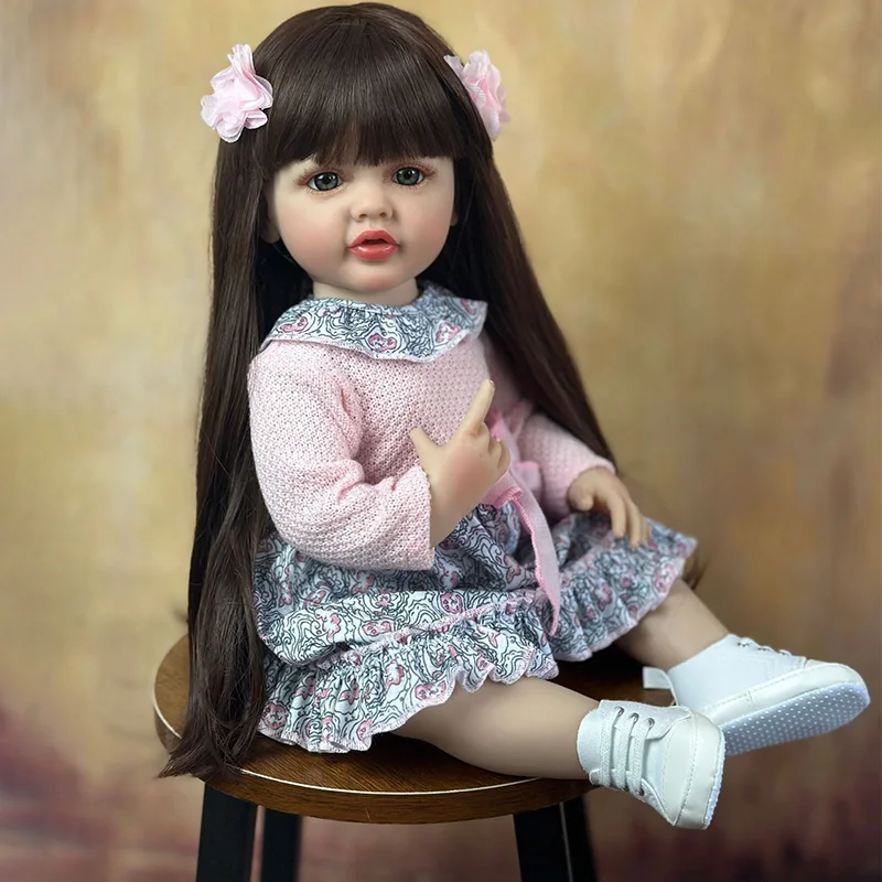 Beautiful Soft Silicone Reborn Baby Realistic Mini Baby Reborn Child With Hair Entity Doll for Girl  Toddler Birthday Gift 55cm