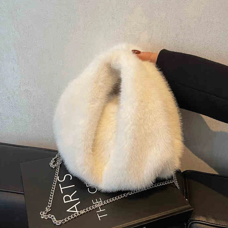 Fashion Women's Plush Handbag Autumn Winter New Chain Crossbody Bags Temperament Versatile Fury Faux Fur Party Shoulder Bag