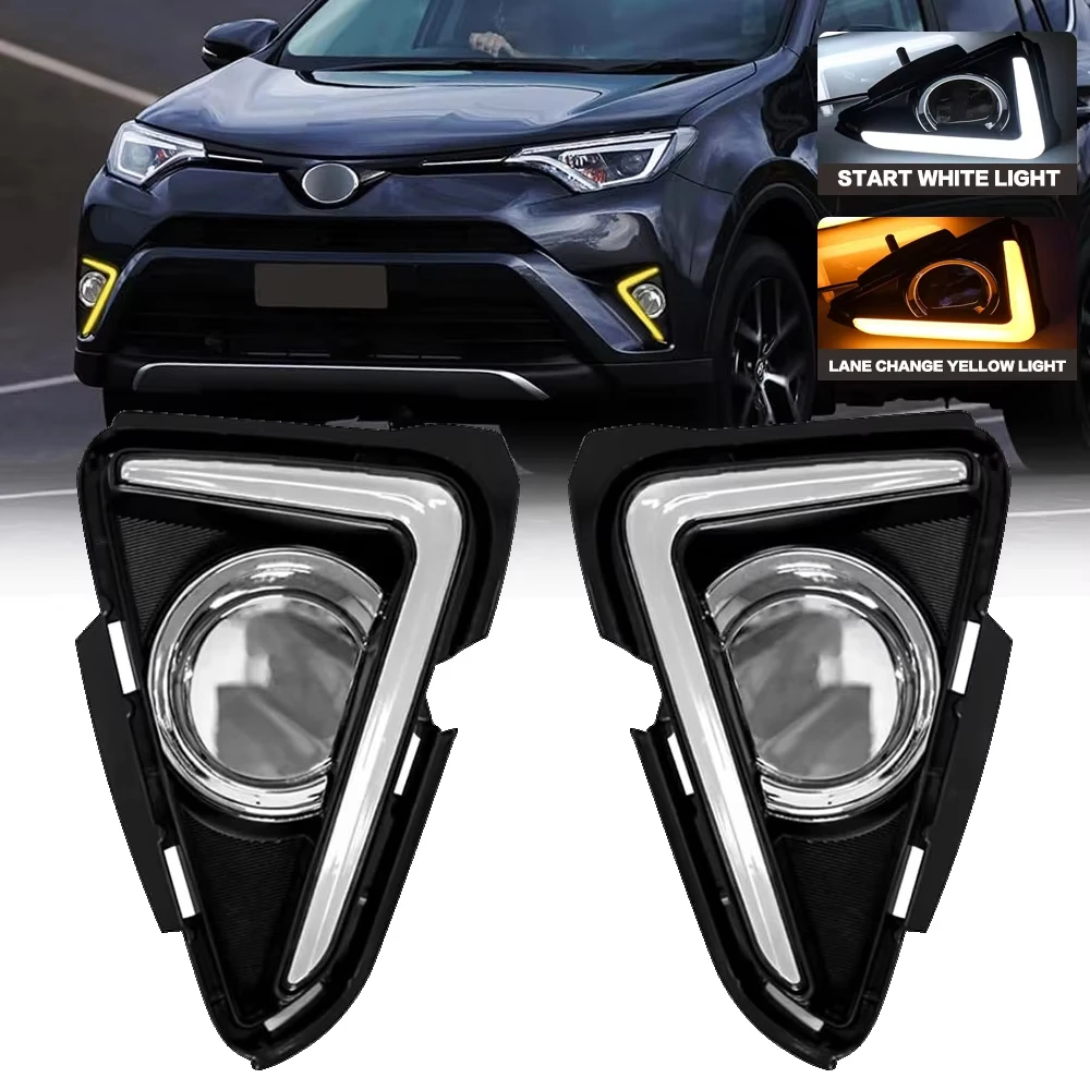 

LED Daytime Running Light For Toyota RAV4 2016 2017 2018 DRL Front Bumper Daylights Turn Signal Fog Lamp White Yellow 12V