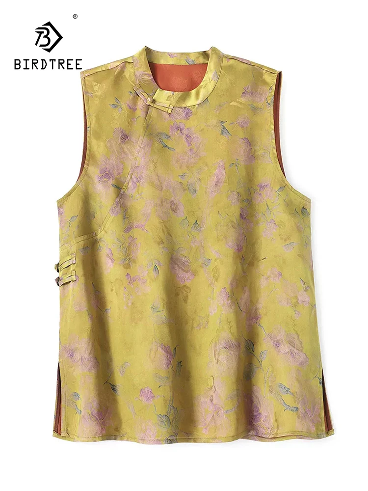 

BirdTree-32MM Silk Watered Gauze Elegant Vest, Stand Floral, Women Retro Commute Loose Cardigan Coat, 2026 Summer New C66364CC