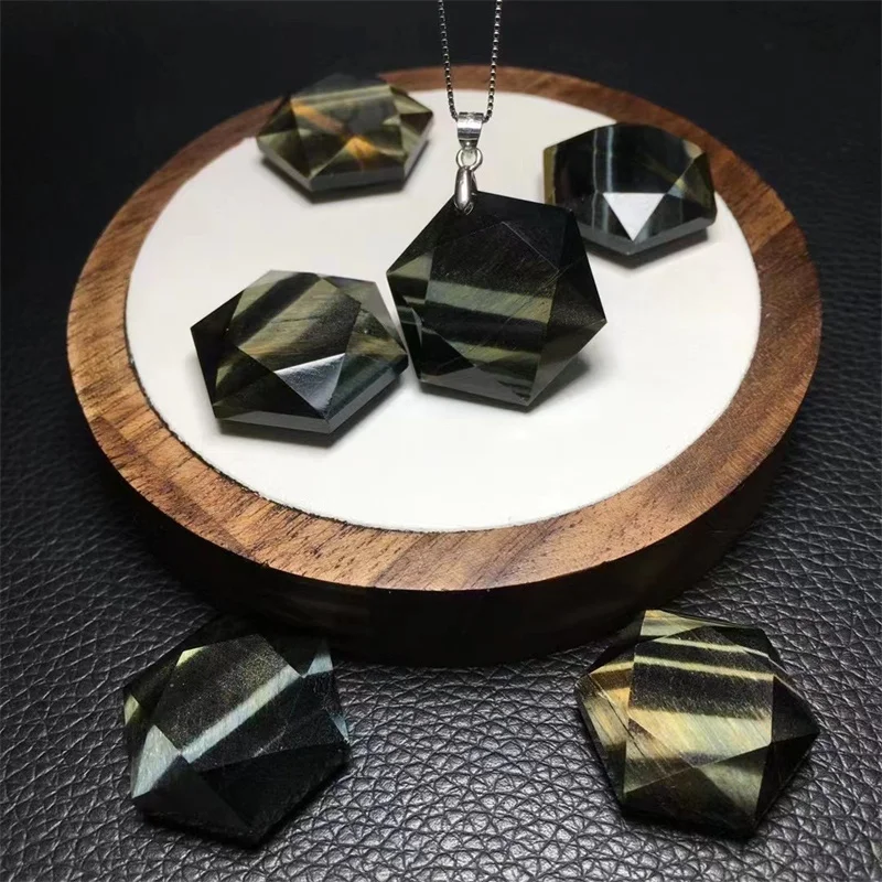 S925 Natural Tiger Eye Stone Hexagram Pendant String Charms Handmade Fortune Energy Mineral Woman Amulet Jewelry Gift 1PCS