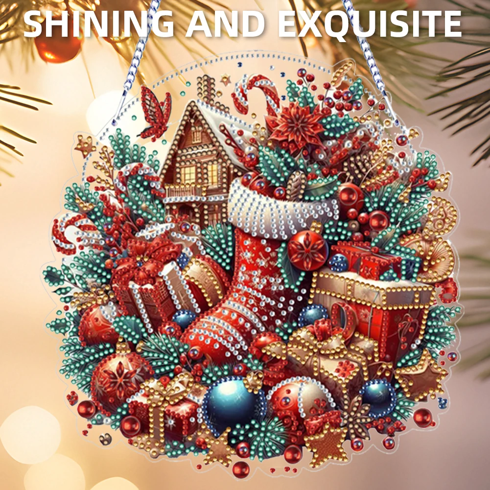 

Xmas Theme 2D Flat DIY Double Sided Hanging Diamond Art Kits Rhinestone Diamond Art Window Pendants DIY Home Decor Hanging Charm